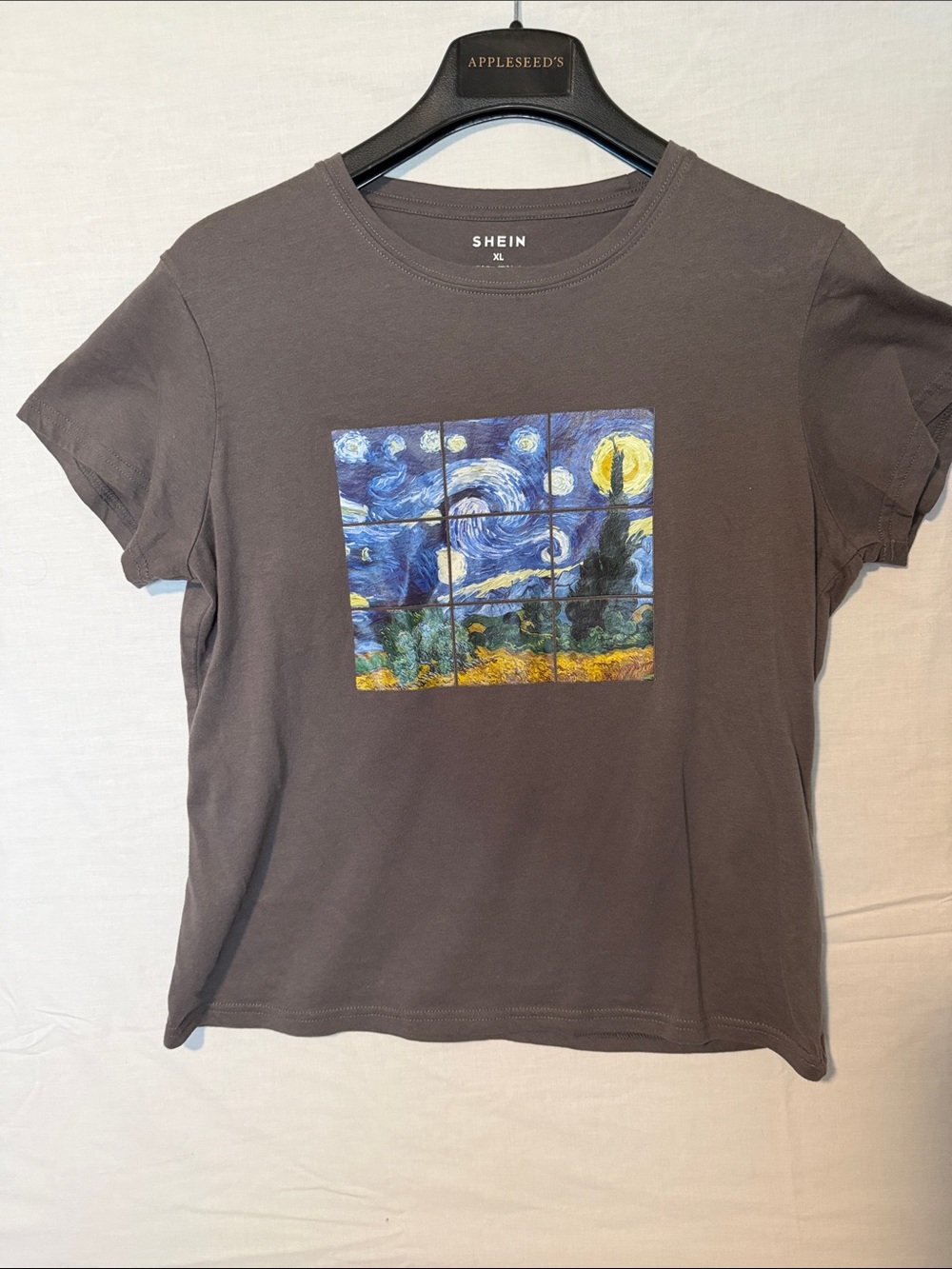 SHEIN Charcoal Short Sleeve Tee with Starry Night Grid Print
